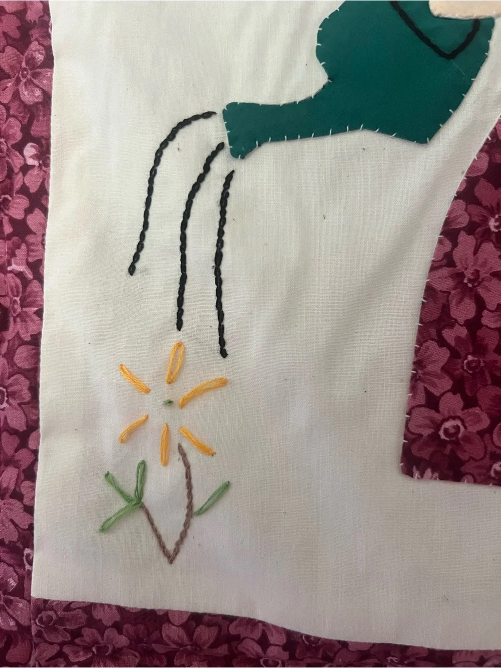 Vintage Handmade Sunbonnet Sue Overall Sam Appliqué Fabric Wall Hanging